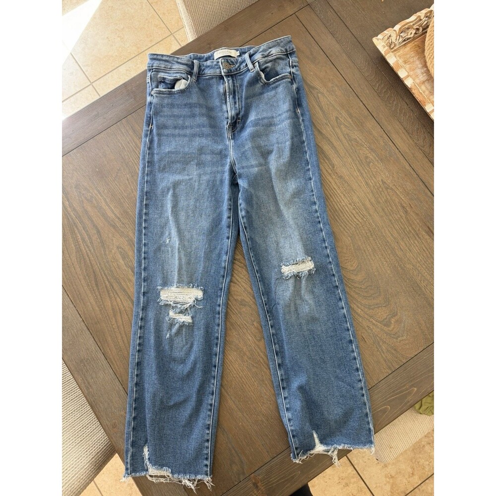 Hidden Los Angeles Women’s Distressed Straight Leg Jeans Raw Hem Size 29 Blue